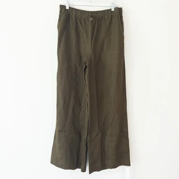 NWT Reformation Declan Linen Pants in Dark Olive, Size Large - Picture 5 of 12